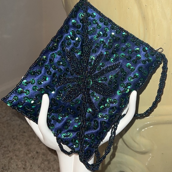 Beaded Sequin Women’s Midnight Blue Forest Green Shoulder Crossbody Bag Purse - Picture 2 of 7